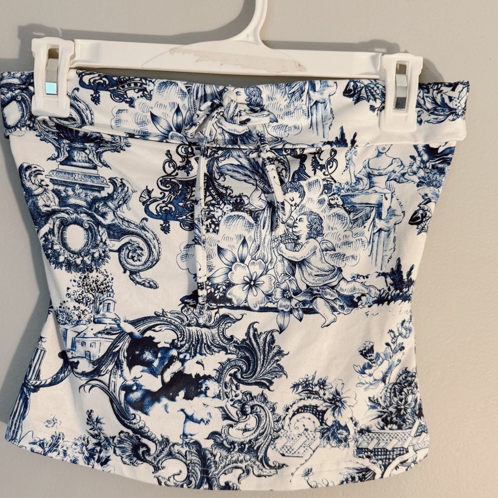 Navy & White Strapless Cropped Tank Top w/ Bow – SHEIN (Size Small)